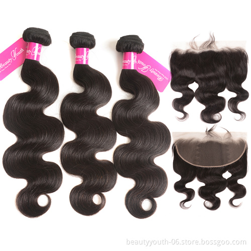100% human weaving virgin peruvian human hair with frontal